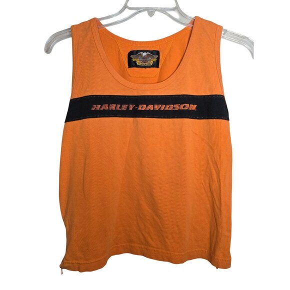 Harley-Davidson Womens Orange Sleeveless Tank Top With Side Zipper M - Picture 1 of 6